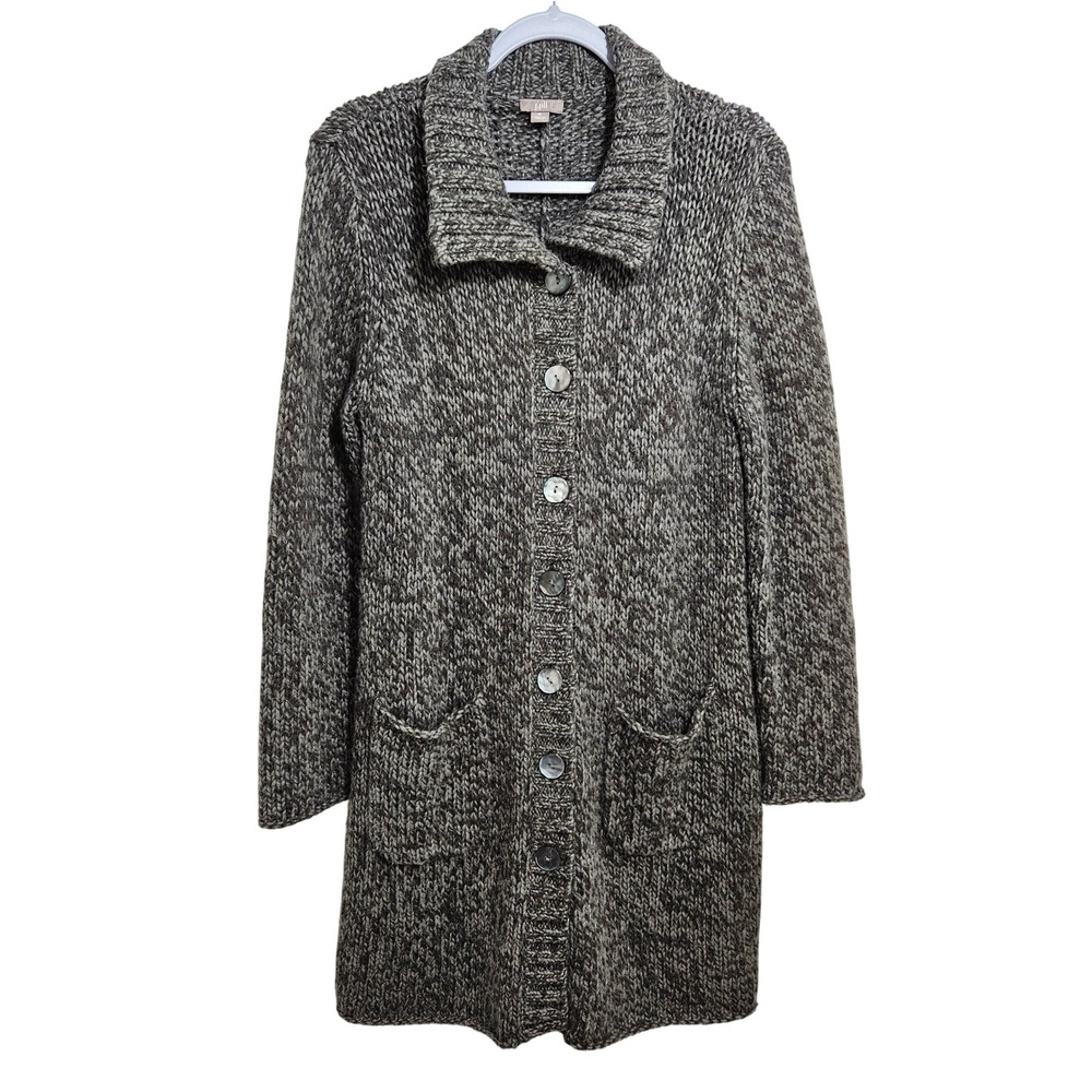 J.Jill Alpaca Wool Chunky Knit Longline Cardigan Sweater Relaxed Gray M